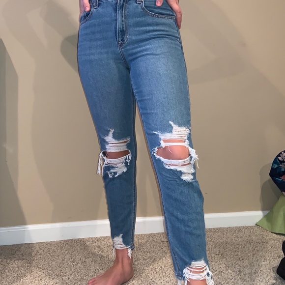 mom jeans with holes in knees